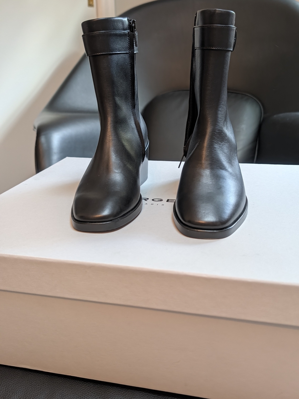 Robert Clergerie Black Leather Mid-Calf Zip Boots - Brand New W. Box 35.5